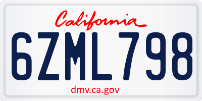 CA license plate 6ZML798
