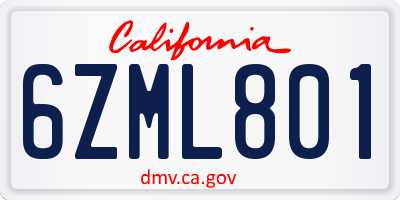 CA license plate 6ZML801