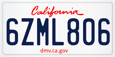CA license plate 6ZML806