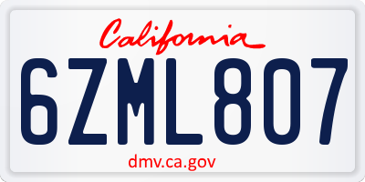 CA license plate 6ZML807