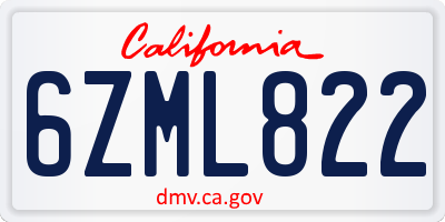 CA license plate 6ZML822