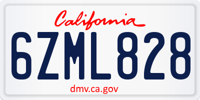 CA license plate 6ZML828