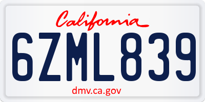 CA license plate 6ZML839
