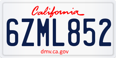 CA license plate 6ZML852