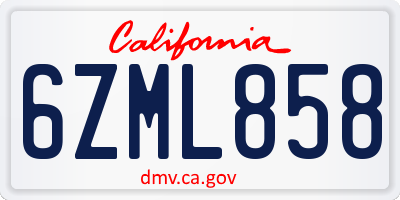 CA license plate 6ZML858