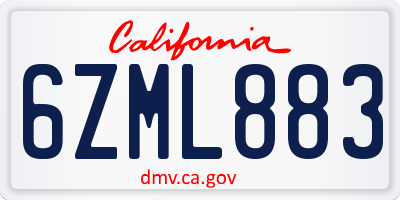CA license plate 6ZML883