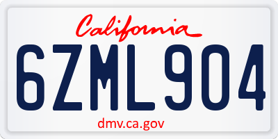 CA license plate 6ZML904
