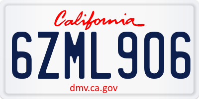 CA license plate 6ZML906