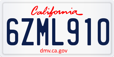 CA license plate 6ZML910