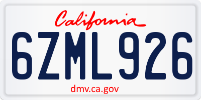 CA license plate 6ZML926