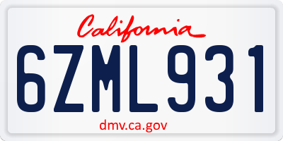 CA license plate 6ZML931