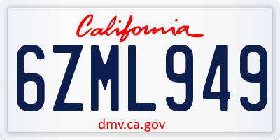 CA license plate 6ZML949