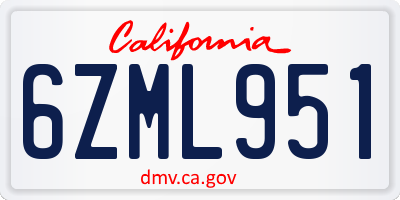 CA license plate 6ZML951