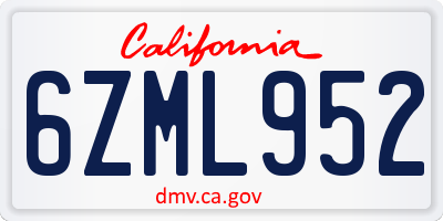 CA license plate 6ZML952