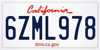 CA license plate 6ZML978