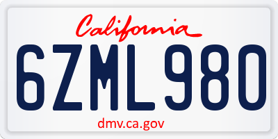 CA license plate 6ZML980