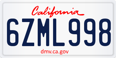 CA license plate 6ZML998