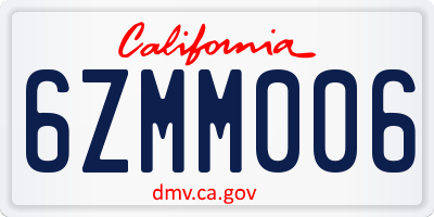 CA license plate 6ZMM006