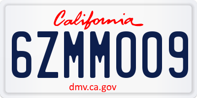 CA license plate 6ZMM009