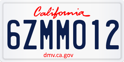 CA license plate 6ZMM012