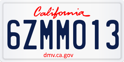 CA license plate 6ZMM013