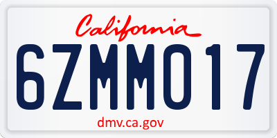 CA license plate 6ZMM017