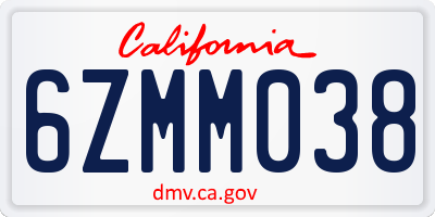 CA license plate 6ZMM038