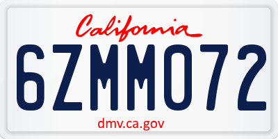 CA license plate 6ZMM072