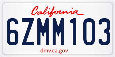 CA license plate 6ZMM103