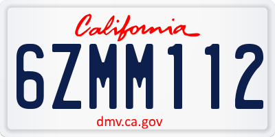 CA license plate 6ZMM112