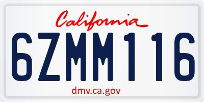 CA license plate 6ZMM116