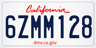 CA license plate 6ZMM128