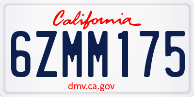 CA license plate 6ZMM175