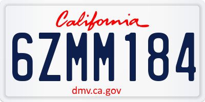 CA license plate 6ZMM184