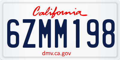 CA license plate 6ZMM198