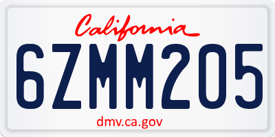 CA license plate 6ZMM205