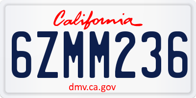 CA license plate 6ZMM236