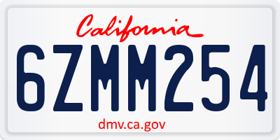 CA license plate 6ZMM254