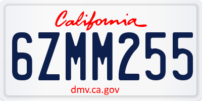 CA license plate 6ZMM255