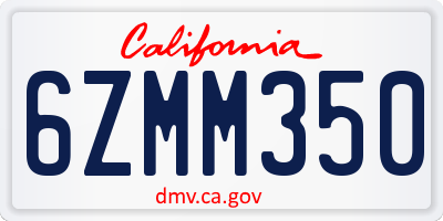 CA license plate 6ZMM350