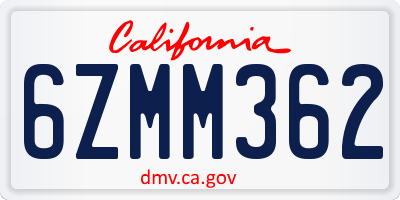 CA license plate 6ZMM362