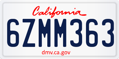 CA license plate 6ZMM363