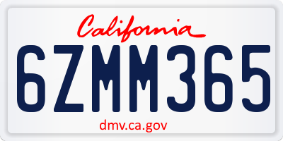 CA license plate 6ZMM365