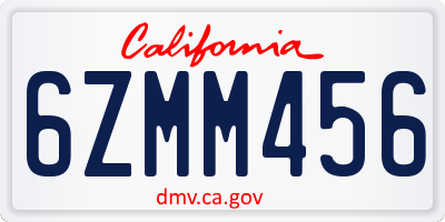CA license plate 6ZMM456
