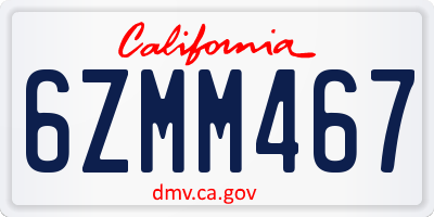 CA license plate 6ZMM467