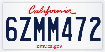CA license plate 6ZMM472