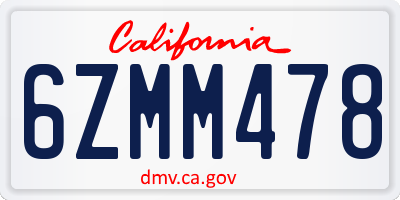 CA license plate 6ZMM478