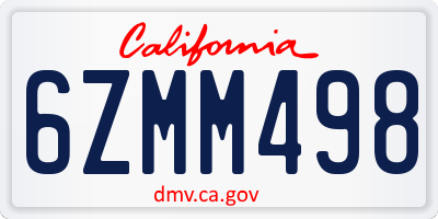 CA license plate 6ZMM498