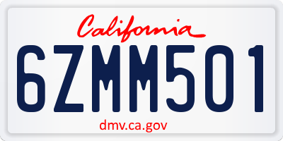 CA license plate 6ZMM501