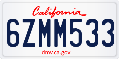 CA license plate 6ZMM533